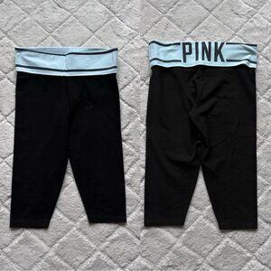 Victoria's Secret PINK | Black and White Yoga Foldover Logo Capris | Size Small